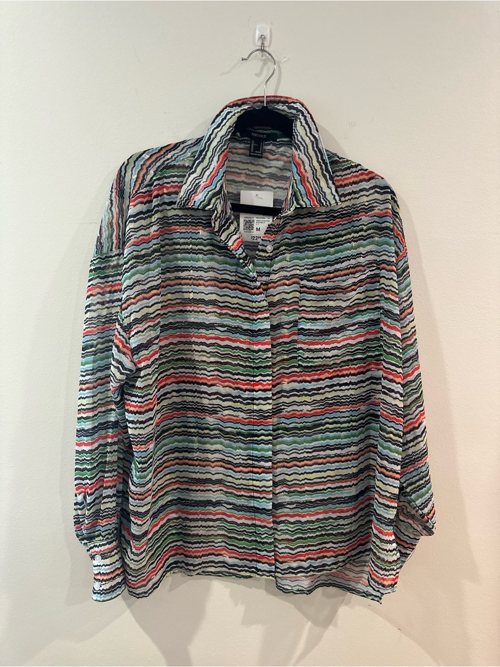 Forever 21 Multi-Color Wavy Striped Button-Down Shirt